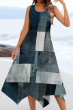 Casual Print Patchwork U Neck Irregular Dresses