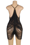 Sexy Solid Color Fringed Trim Hollow Out See-Through Lingerie