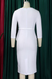 Elegant Solid Color Patchwork Slit With Belt Asymmetrical Collar Wrapped Skirt Dresses