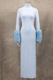 Elegant Solid Color Patchwork Turtleneck Long Dresses