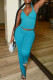 Casual Solid Color Patchwork Backless Slit Halter Two Pieces