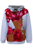Casual Street Graffiti Print Draw String Pocket Hooded Tops