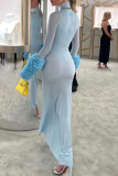 Elegant Solid Color Patchwork Turtleneck Long Dresses