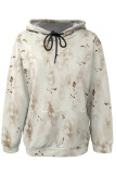 Casual Daily Floral Print Draw String Pocket Contrast Hooded Tops
