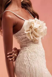 Sexy Solid Color Ruched Flower Shape V Neck One Step Skirt Dresses
