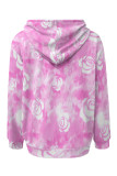Casual Daily Floral Print Draw String Pocket Contrast Hooded Tops