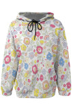 Casual Daily Floral Print Draw String Pocket Contrast Hooded Tops