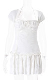 Sexy Solid Color Patchwork Ruched Asymmetrical Collar Mini Dresses