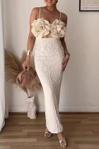 Sexy Solid Color Ruched Flower Shape V Neck One Step Skirt Dresses