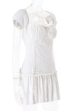Sexy Solid Color Patchwork Ruched Asymmetrical Collar Mini Dresses