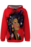 Casual Street Graffiti Print Draw String Pocket Hooded Tops