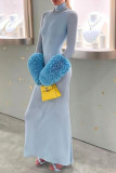 Elegant Solid Color Patchwork Turtleneck Long Dresses