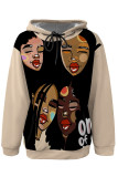Casual Street Graffiti Print Draw String Pocket Hooded Tops