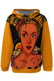 Casual Street Graffiti Print Draw String Pocket Hooded Tops