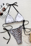 Sexy Leopard Print Patchwork Strap Design Swimwears