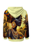 Casual Street Figure Print Draw String Pocket Hooded Tops