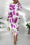 Elegant Floral Print Contrast O Neck Printed Dresses