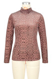 Casual Print Patchwork Turtleneck Tops