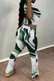 Casual Street Ombre Print Contrast O Neck Short Sleeve Two Pieces