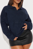 Casual Solid Color Pocket Patchwork Turndown Collar Tops