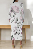 Elegant Floral Print Contrast O Neck Printed Dresses
