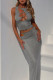 Elegant Solid Color Hollow Out Patchwork O Neck Three Pieces