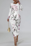 Elegant Floral Print Contrast O Neck Printed Dresses