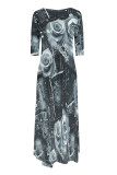 Casual Street Faux Denim Print Pocket Irregular Contrast Oblique Collar Irregular Dresses