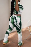 Casual Street Ombre Print Contrast O Neck Short Sleeve Two Pieces
