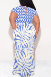 Sexy Geometric Print Gradient Lace Up Contrast V Neck Printed Plus Size Dresses