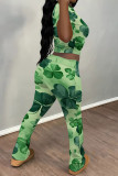Casual Street Ombre Print Contrast O Neck Short Sleeve Two Pieces