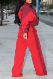 Casual Patchwork Zipper Contrast Zipper Collar Long Sleeve Two Pieces