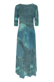 Casual Street Faux Denim Print Pocket Irregular Contrast Oblique Collar Irregular Dresses