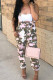 Casual Camouflage Print Draw String Pocket Patchwork Spaghetti Strap Jumpsuits