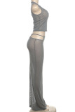 Elegant Solid Color Hollow Out Patchwork O Neck Three Pieces