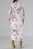 Elegant Floral Print Contrast O Neck Printed Dresses