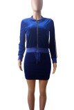 Casual Patchwork Cross Straps Zipper Contrast Zipper Collar Long Sleeve Two Pieces