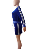 Casual Patchwork Cross Straps Zipper Contrast Zipper Collar Long Sleeve Two Pieces