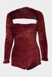 Casual Solid Color Patchwork Asymmetrical Collar Skinny Rompers