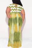 Sexy Geometric Print Gradient Lace Up Contrast V Neck Printed Plus Size Dresses