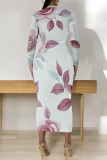 Elegant Floral Print Contrast O Neck Printed Dresses