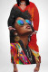 Casual Print Pocket Patchwork V Neck Straight Plus Size Dresses