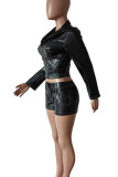 Casual Solid Color Buttons Patchwork Zipper Zipper Collar Long Sleeve Two Pieces