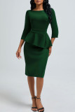 Elegant Solid Color Patchwork Slit Zipper O Neck Wrapped Skirt Dresses