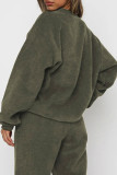 Solid Color Pocket Patchwork O Neck Long Sleeve Two Pieces