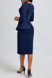 Elegant Solid Color Patchwork Slit Zipper O Neck Wrapped Skirt Dresses