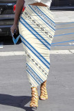 Casual Street Stripe Letters Faux Denim Print Contrast Skinny High Waist Full Print Bottoms