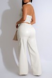 Sexy Casual Solid Color Backless Belted Halter Sleeveless Two Pieces