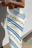 Casual Street Stripe Letters Faux Denim Print Contrast Skinny High Waist Full Print Bottoms