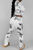 Casual Street Tie Dye Letters Chain print Contrast O Neck Long Sleeve Two Pieces